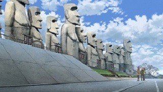 Girls among the Moai statues
