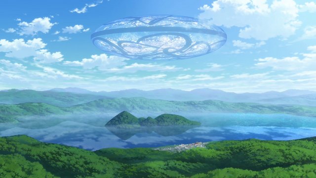オープニングの円形湖空撮
