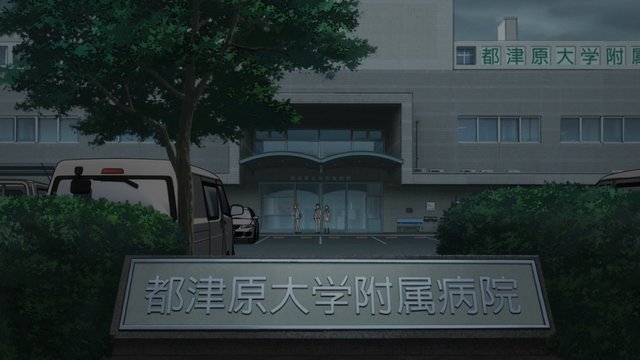 Hospital entrance where Kousei visits Kaori