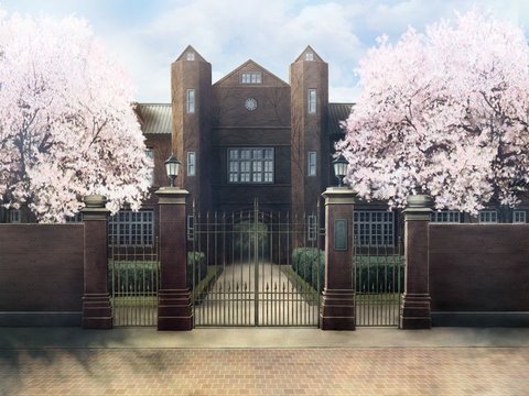In front of the red-brick Gothic school building