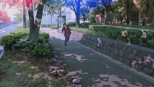 花とアリスが歩く緑地