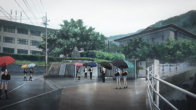 School gate in the morning rain