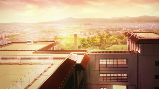 Dusk drone view of Kitauji High School