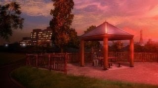 Riverside plaza by the bridge