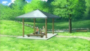 Wooden rest hut by the river