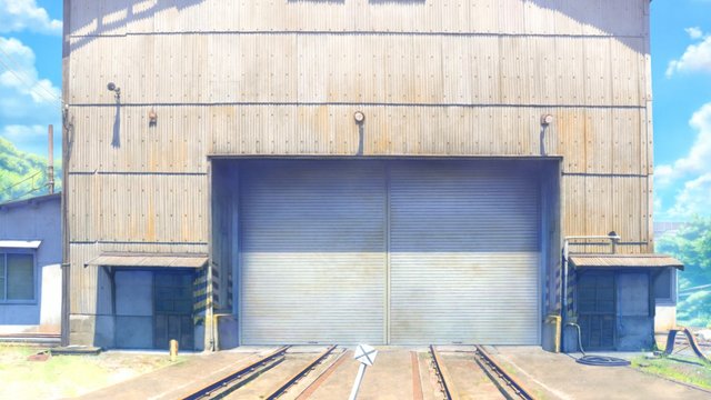Red-roofed railway garage