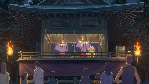 Mitsuha and Yotsuha on shrine steps