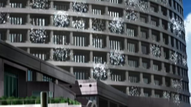 割れたガラスのホテルロビー