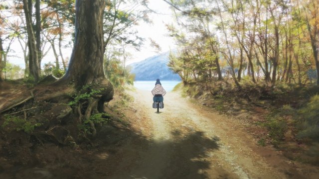 湖岸の小道でのサイクリング