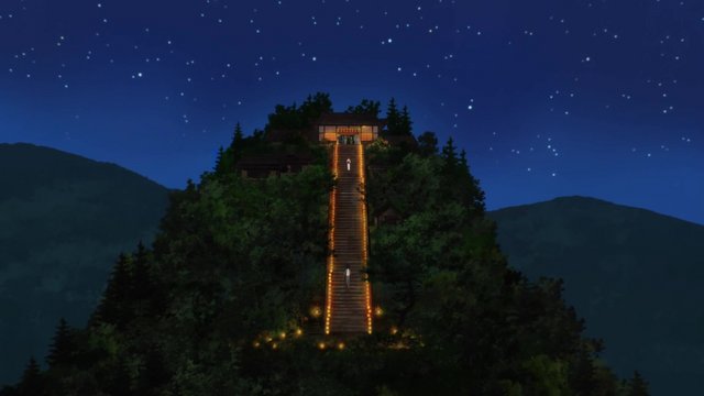 Night on the shrine steps