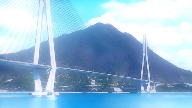 Cycling across the cable-stayed bridge