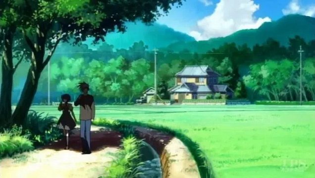 Country road and the girl swinging a bat