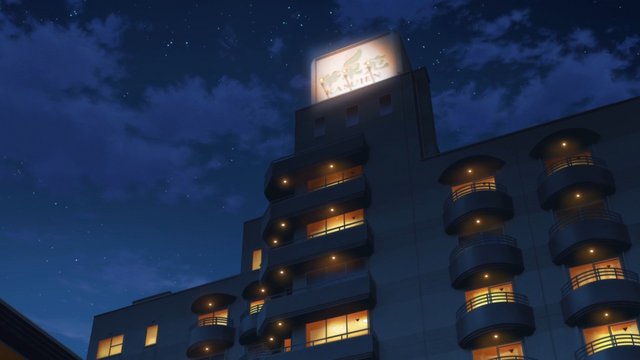 Saki's hotel balcony with binoculars
