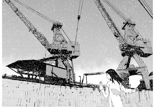 Harbor crane with the girl