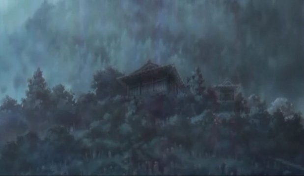 山腹の古寺と死者と話す僧