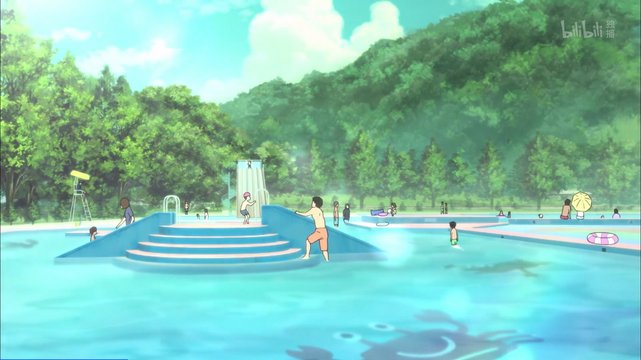 Public swimming pool scene