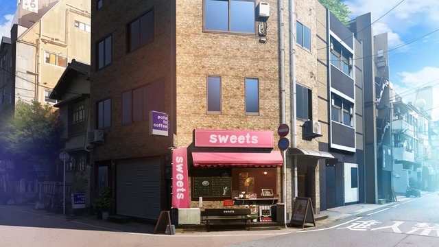 In front of a crepe shop
