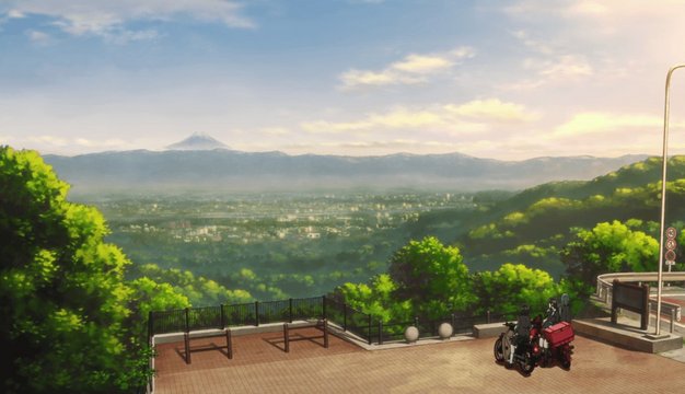 Koguma and Reiko's riding destination – hilltop plaza