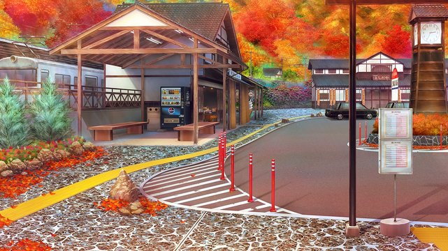 田舎の温泉駅の夕暮れ