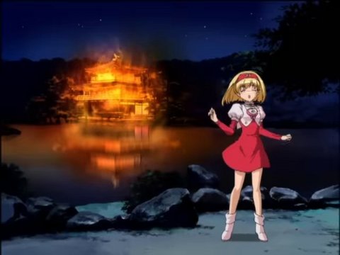 Magical duel in front of a golden pavilion