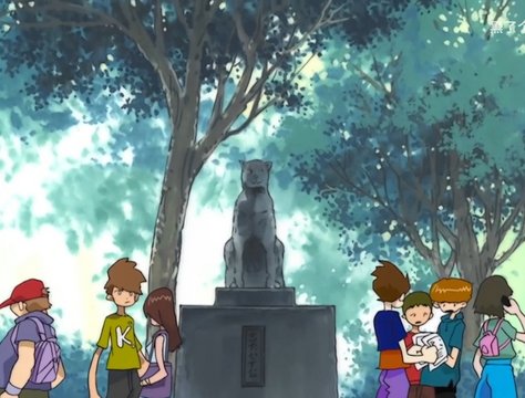 Gathering at the dog statue