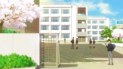 In front of the school gate with Shikimori