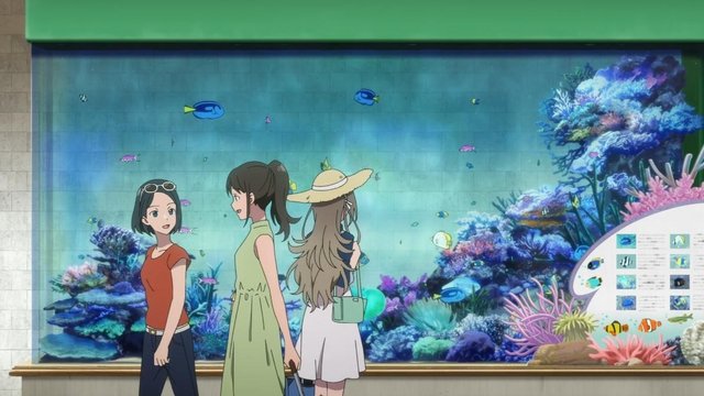 At the airport arrival hall aquarium