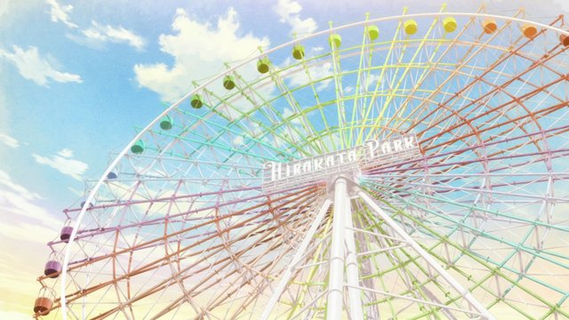 Nagomu and Itsuka ride the Ferris wheel