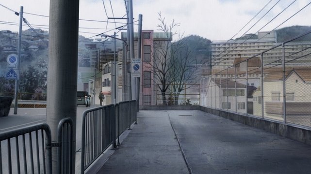 Kyon running along the railway