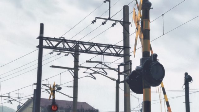 Railroad crossing in the snow