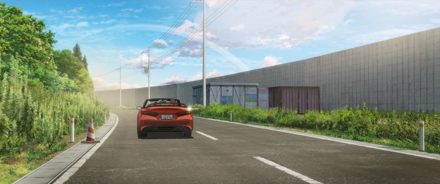 Coastal road where Suzume meets her younger self
