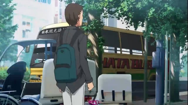 Scene where a bus stops