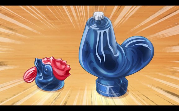 Rooster-shaped glass bottle