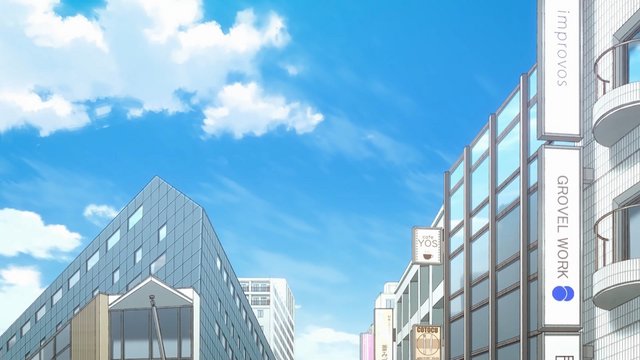 Shopping Street with Blue Awnings