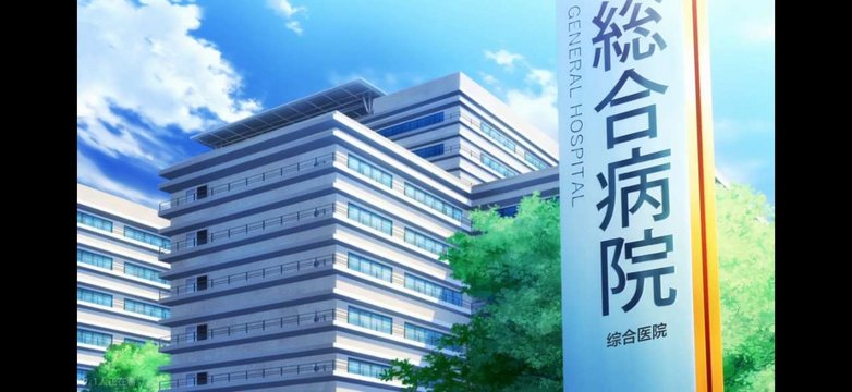 The white hospital building behind the Nakano quintuplets