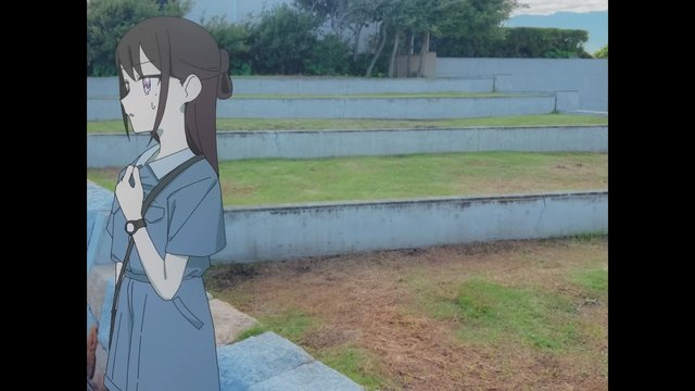 Chihaya Anon looks at a high-rise apartment building