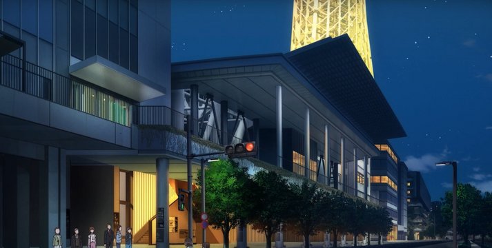 Shopping mall scene under the tower