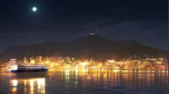 Night view from the coastal boat dock