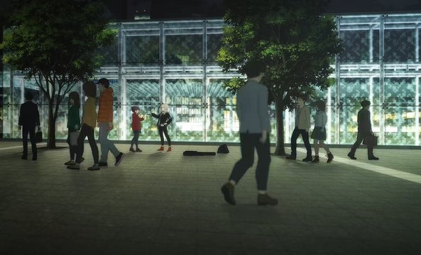 Meeting of Nina and Momoka at the Station Square