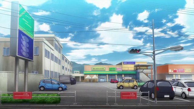 Everyday scene in front of a large supermarket