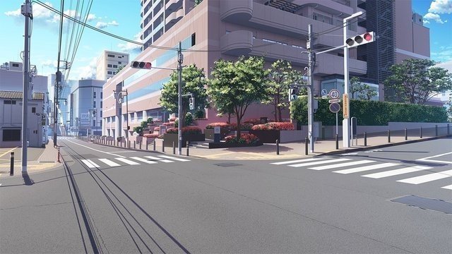 In front of a commercial building