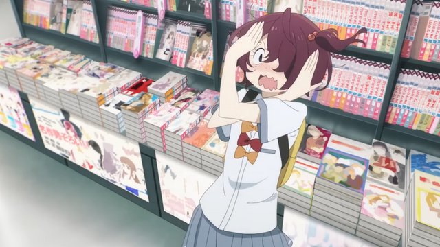 Inside the bookstore, Anna Yanami looking for light novels