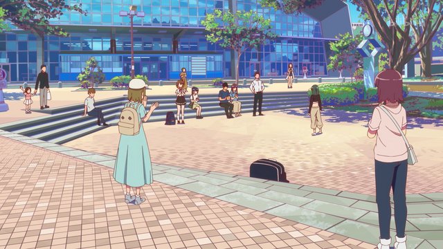 Cheerleading performance in front of a concert hall