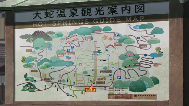 Tourist map by the stone steps of the hot spring town