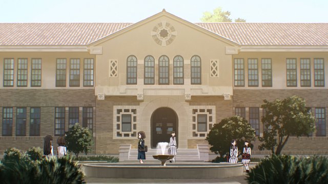 Youthful gathering in front of the red-brick Literature Hall