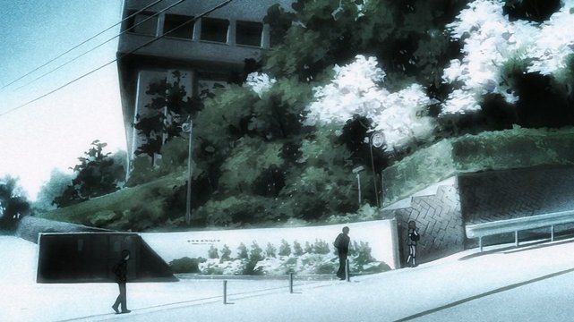 Kyon passes a bus stop