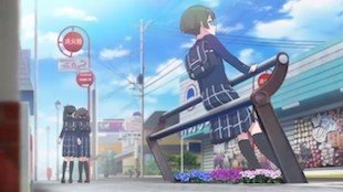 Bus stop in front of a supermarket