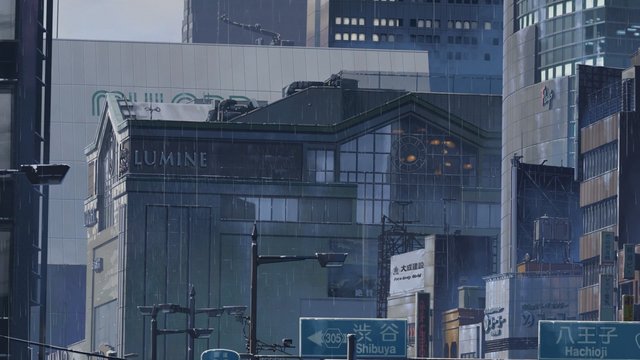 Distant view from Shinjuku Station south exit elevated walkway