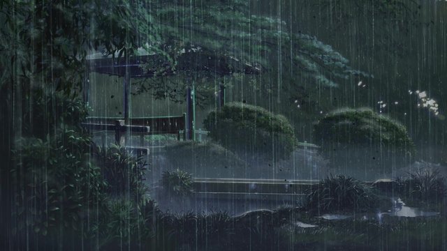 凉亭周边的雨中拥抱
