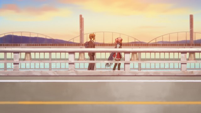 Rikka spreading her arms on the bridge